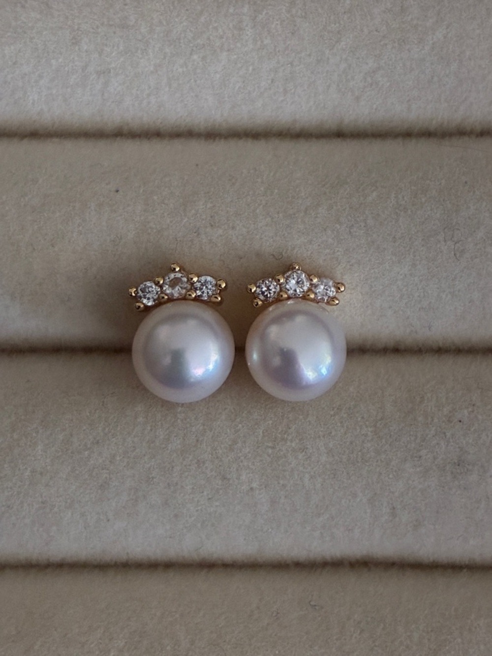 Crown Pearl Stud Earrings with CZ Accents